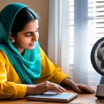 페트병으로 만드는 공기정화기 - **"A warm, inviting indoor scene in a modest Pakistani home. A loving Pakistani mother, wearing a cl...