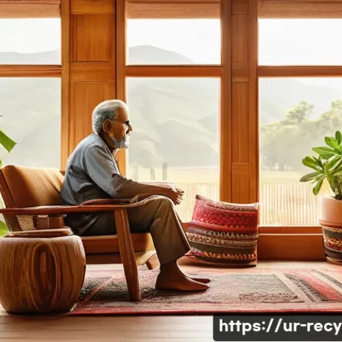 Home 28 친환경 건축 소재 소개 - A cozy, eco-friendly interior living room scene showcasing natural wood furniture and wooden wall pa...